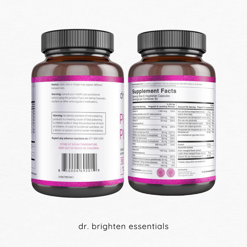 Dr. Brighten Prenatal Plus - Women's Formulation, Active B Vitamins, Minerals, Antioxidants for Pregnant or Nursing Mothers, Non-GMO Vegan, No Gluten, No Soy - 180 Capsules