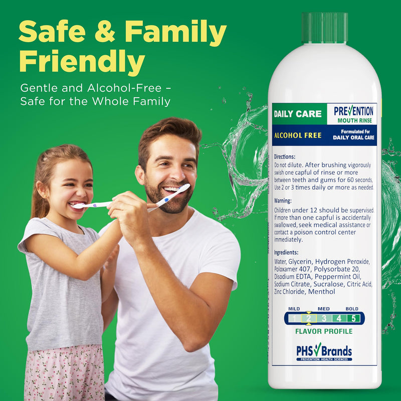 Prevention Daily Care Alcohol-Free Mouthwash – Hydrogen Peroxide Whitening, Fresh Mint, 16 oz (12 Pack)
