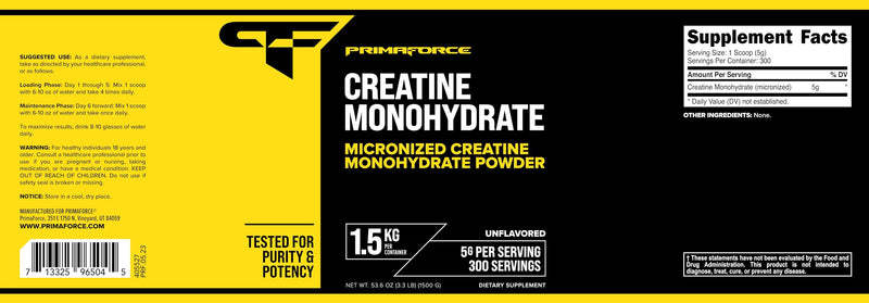 Primaforce Creatine Monohydrate 1.5 KG – Micronized Powder (300 Servings)