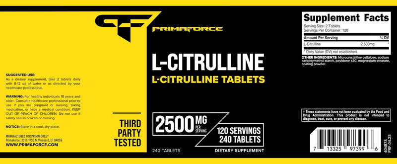 Primaforce L-Citrulline 2500mg – 240 Tablets, 120 Servings