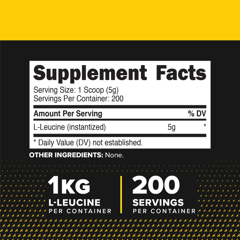 Primaforce L-Leucine Pure Powder 1 KG (2.2lbs) – Non-GMO, Gluten Free, 200 Servings