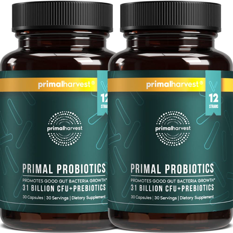 Primal Harvest Probiotics for Women and Men – Shelf-Stable Daily Prebiotic Probiotic 60 Capsules (2 Pack)
