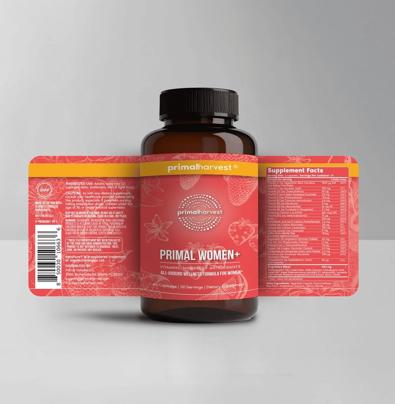 Primal Harvest Women+ Multivitamin — Energy, Immune Support, Skin Health, 60 Capsules