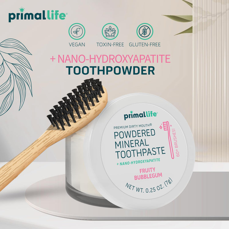 Primal Life Organics Dirty Mouth Toothpowder – Organic Vegan Kaolin & Bentonite Clays, Sweet Bubblegum Flavor (0.25 oz)