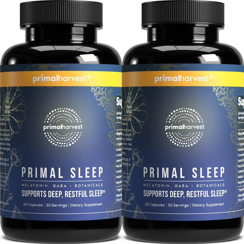 Primal Sleep 2 Pack by Primal Harvest – 120 Capsules (Valerian, L-Tryptophan, GABA, Chamomile, Melatonin 3 mg)