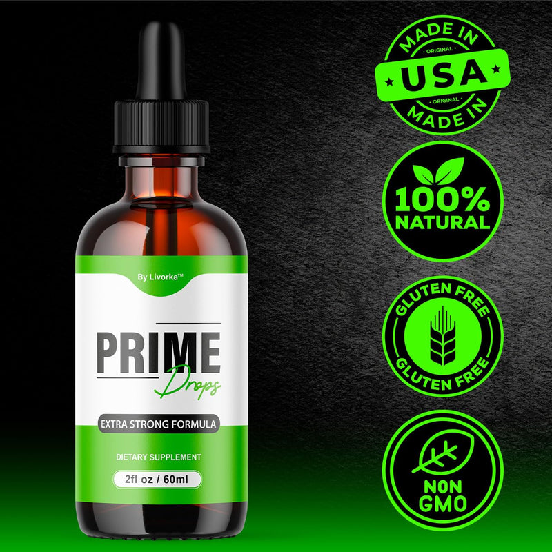 (2 Pack) Prime Drops for Men - Liquid All Natural | Maximum Strength PrimeDrops Formula - 2 Bottles for 2 Months