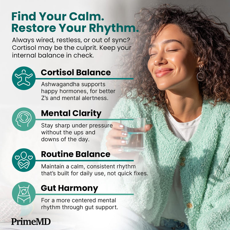 PrimeMD 5-in-1 Cortisol Supplement – Calm, Focus & Adrenal Support (120 ct, Pack of 4)