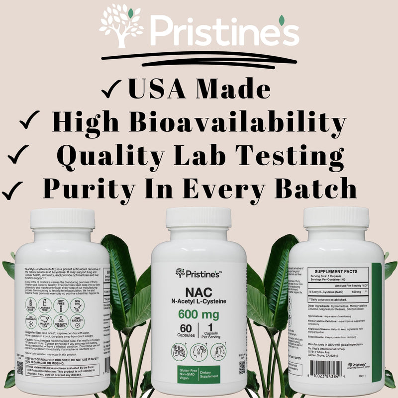 N-Acetyl L-Cysteine (NAC) Immunity, Lung & Liver Support - 600mg, 60 Day Supply | Vegan, Gluten Free, Non-GMO