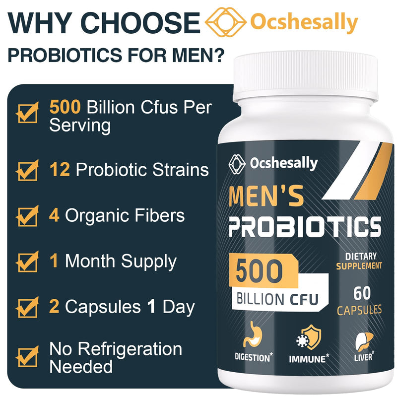 Probiotics for Men – 500B CFUs, 12 Strains, Turmeric & Cranberry, 60 Capsules