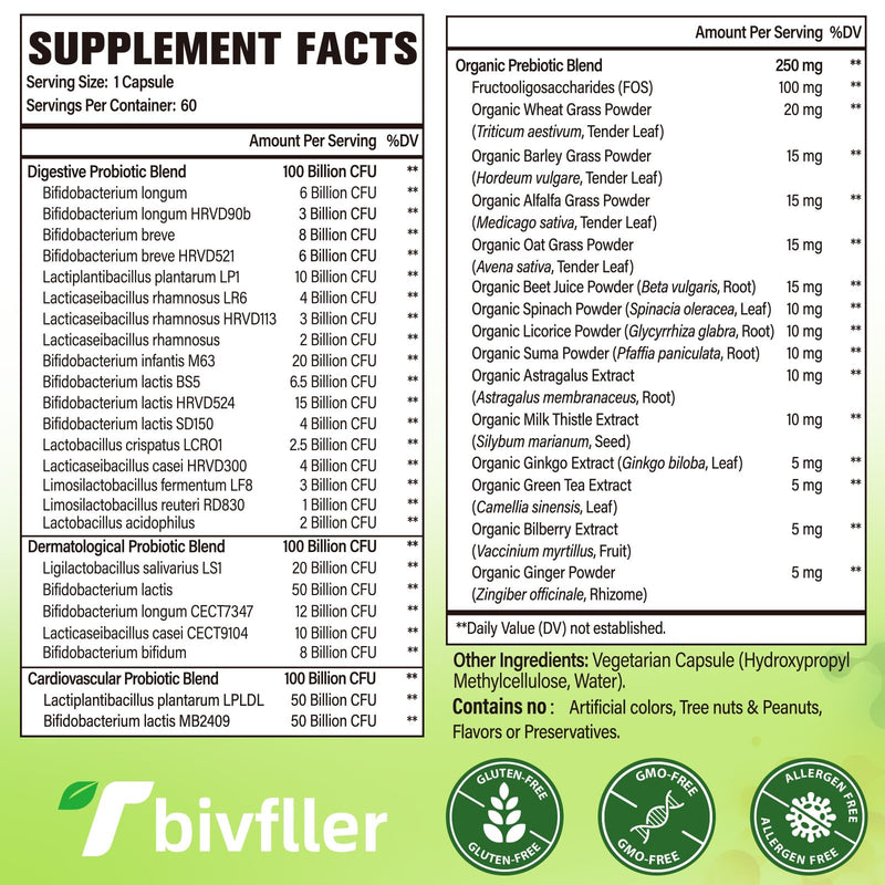 Probiotics for Women and Men | 300B CFU, 24 Strains, 15 Organic Herbs, 2 Month Supply