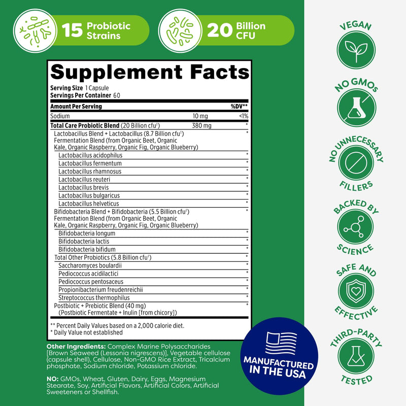 Probulin Total Care Probiotic Supplement – 20B CFU, 60-Count Vegan Capsules