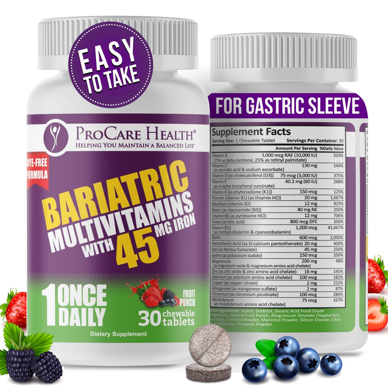 ProCare Health Bariatric Multivitamin with Iron 45mg – Fruit Punch Chewable (30 Tablets)
