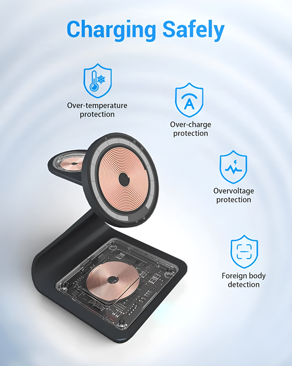 3 in 1 Wireless Charger For iPhone Apple Watch and AirPods Black Aluminium Alloy