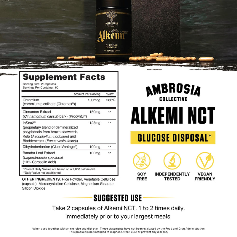 Alkemi NCT® - Support Agent with Berberine, ProCynCi® Cinnamon Extract, Chromium Picolinate, InSea2®, and GlucoVantage