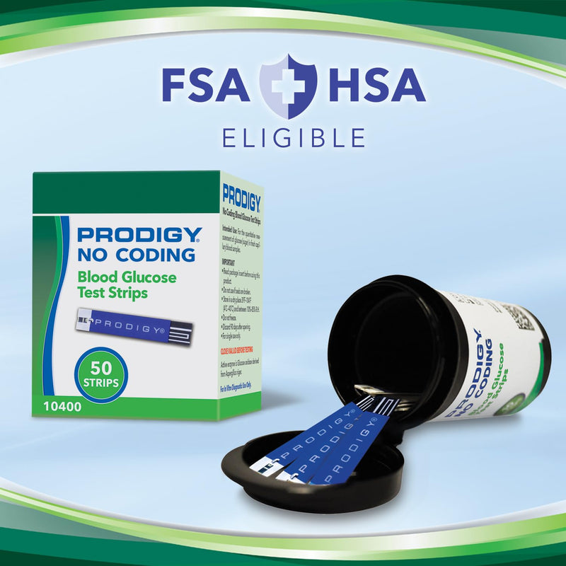 PRODIGY 10400 No Coding Blood Glucose Test Strips – 50 Count, AutoCode/Pocket/Voice Compatible