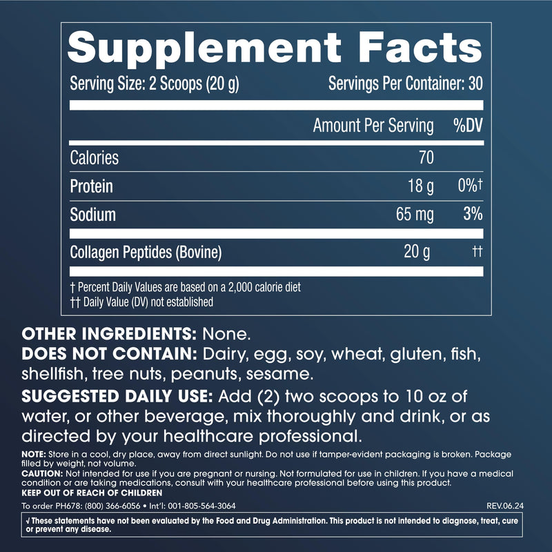 ProHealth Pure Collagen Peptides Powder, 600 Grams | Supports Hair, Nail, Skin, Bone, Joint Health, and Longevity | Grass-Fed, Pasture-Raised | Zero Sugar, Unflavored | Third-Party Tested