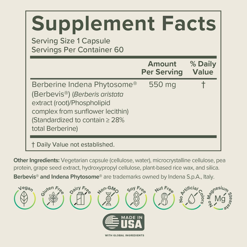 Prominent Nutrition Berberine Phytosome 550 mg – Gut Health Support, 60 Count, 1 Pack
