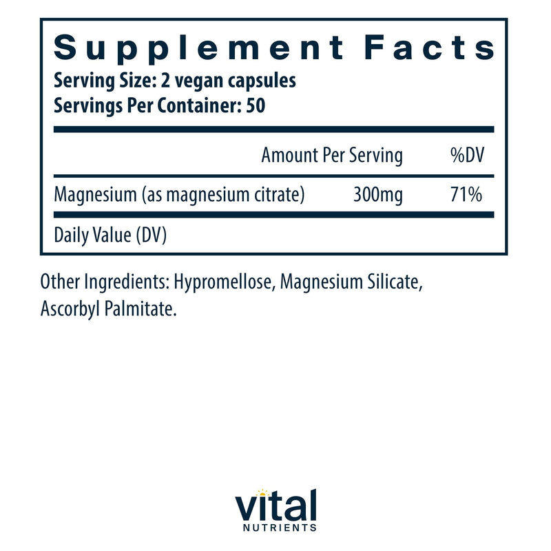 Vital Nutrients Magnesium Citrate 150mg – Supports Sleep, Relaxation & Health | Vegan, Gluten & Dairy Free | 100 Capsules