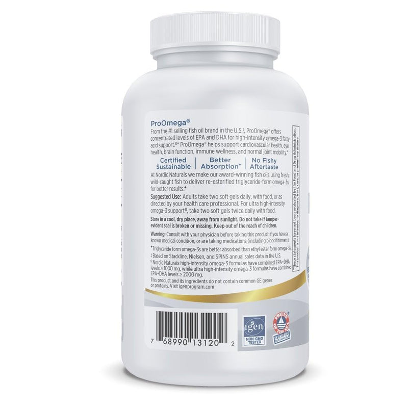 Nordic Naturals ProOmega Lemon Flavor — 120 Soft Gels, 1280 mg Omega-3 (EPA & DHA) for Heart, Brain & Immune Health