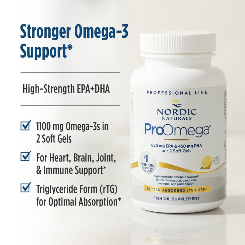 Nordic Naturals ProOmega Lemon Flavor — 120 Soft Gels, 1280 mg Omega-3 (EPA & DHA) for Heart, Brain & Immune Health
