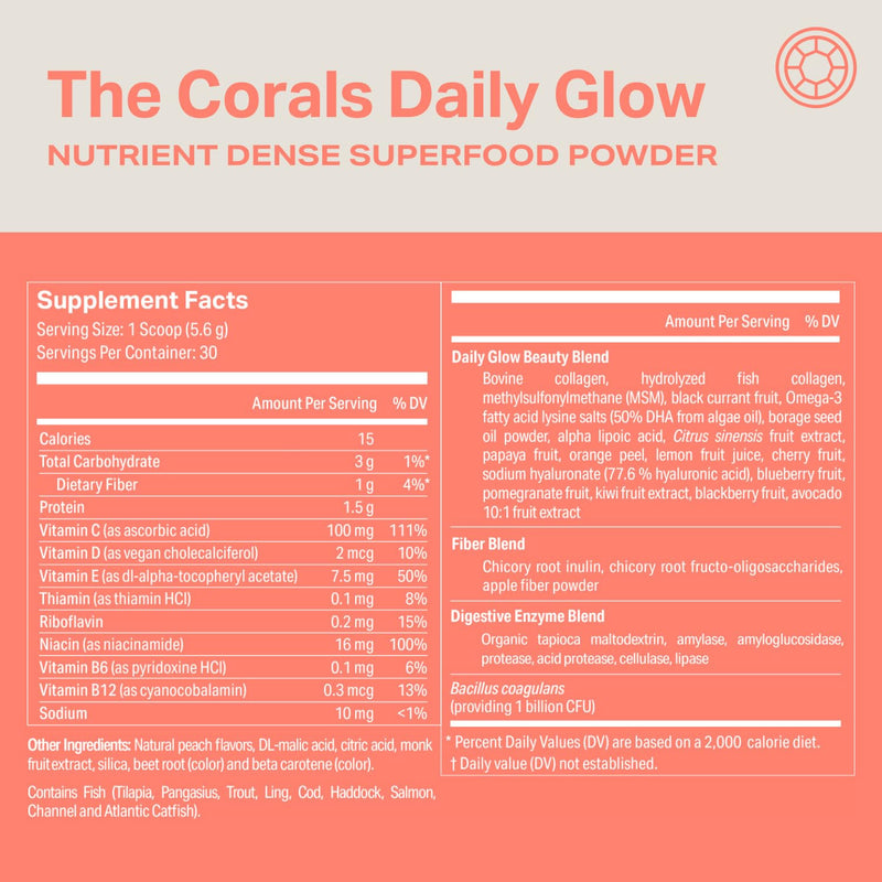 Proper, The Corals Daily Glow Beauty Blend – Nutrient Dense Superfood Powder with Collagen Peptides, Hyaluronic Acid, Vitamin C & MSM | Hair, Skin & Nails