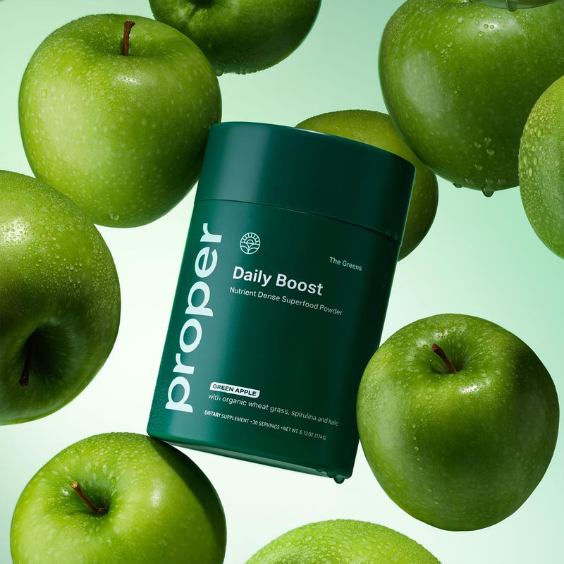 Proper The Greens Daily Boost Organic Greens Powder – Apple Flavor, Wheatgrass, Spirulina & Chlorella