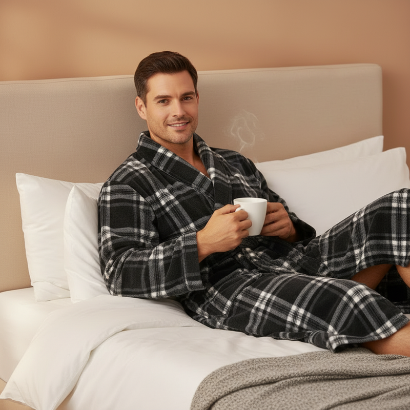 Ultimate Comfort with Our Men's Checkered Fleece Gown