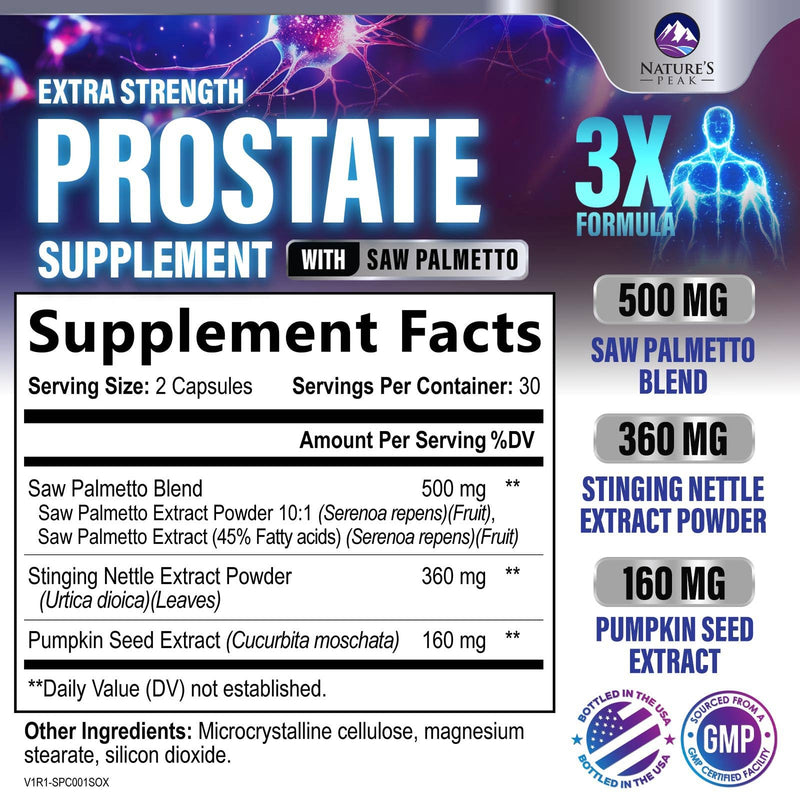 Prostate Health Supplements for Men 1000mg - 3x Strength | Saw Palmetto, Nettle & Pumpkin Seed