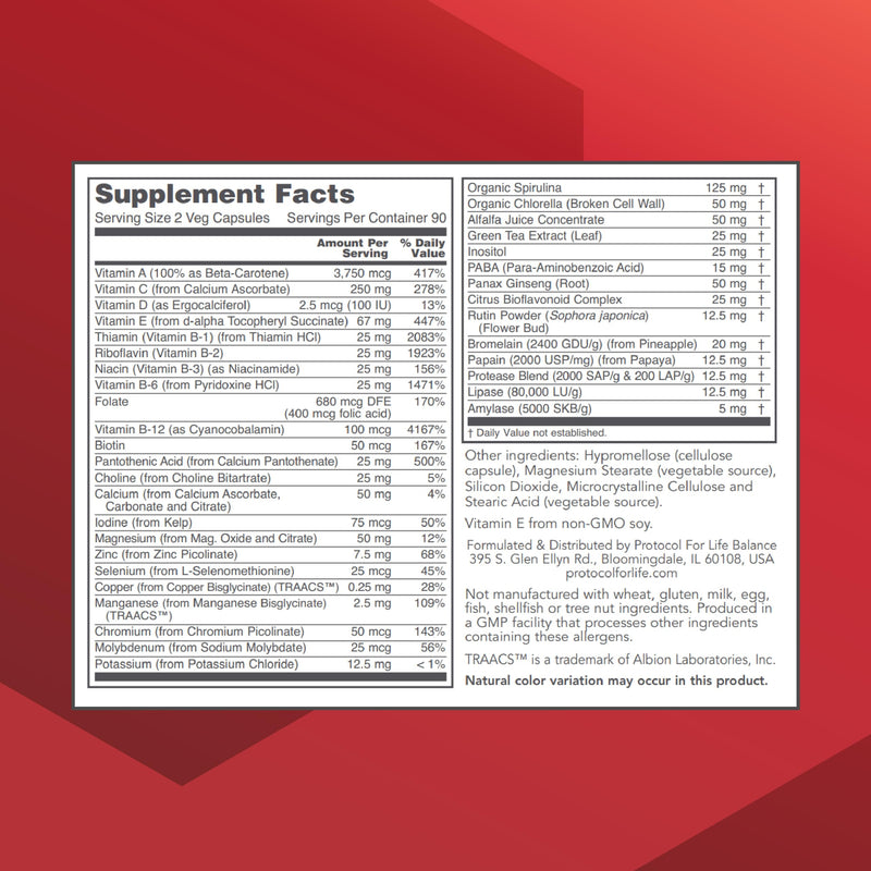 Protocol Ortho Multi Greens – Multivitamin with Green Superfoods, Iron Free (180 Veg Caps)