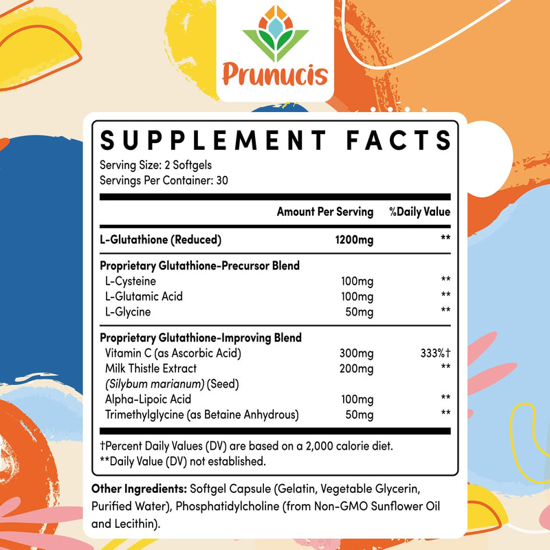 Prunucis 2400MG Liposomal Glutathione with Vitamin C, Milk Thistle & Alpha-Lipoic Acid – High Absorption, 360 Softgels