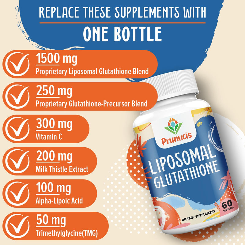 Prunucis 2400mg Liposomal Glutathione with Vitamin C, Milk Thistle & Alpha-Lipoic Acid – 240 Softgels