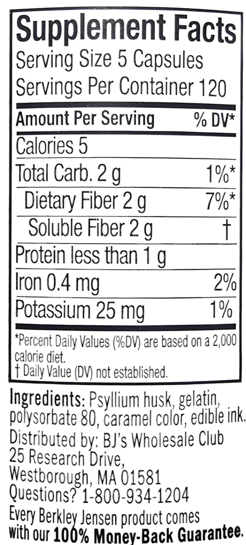 Berkley Jensen Daily Psyllium Husk Supplement – 600 Count Fiber Capsules
