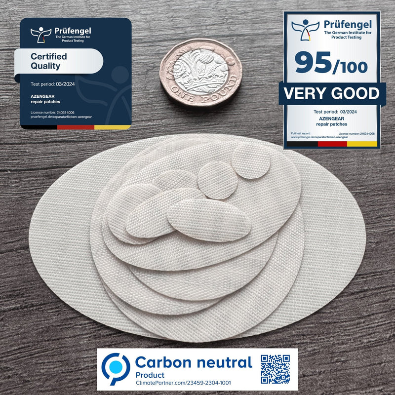 Repair Patches (30+ Colours) for Puffer Jackets, Tents, Upholstery - Stick On, Waterproof, Tear-Cold-Heat-Resistant
