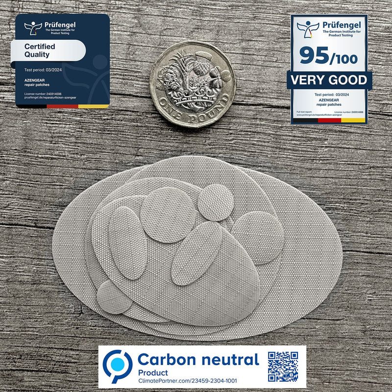 Repair Patches (30+ Colours) for Puffer Jackets, Tents, Upholstery - Stick On, Waterproof, Tear-Cold-Heat-Resistant