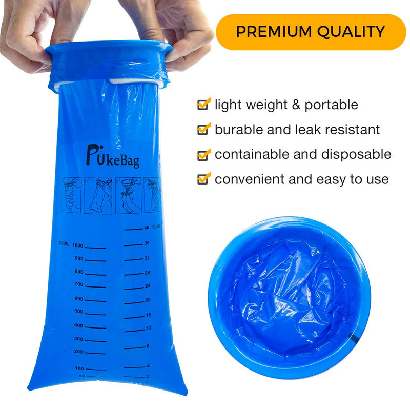PukeBag 50 Pack Emesis Bags – Disposable Vomit Bags for Travel & Motion Sickness
