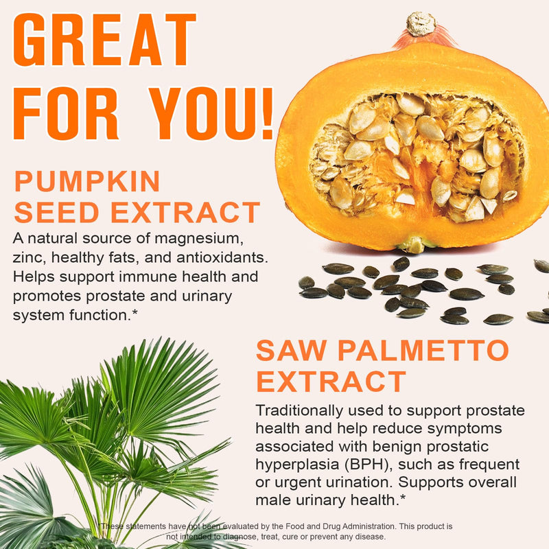 Pumpkin Seed Oil with Saw Palmetto Capsules, 1000mg per Serving – Prostate & Bladder Health, Non-GMO, 300 Softgels