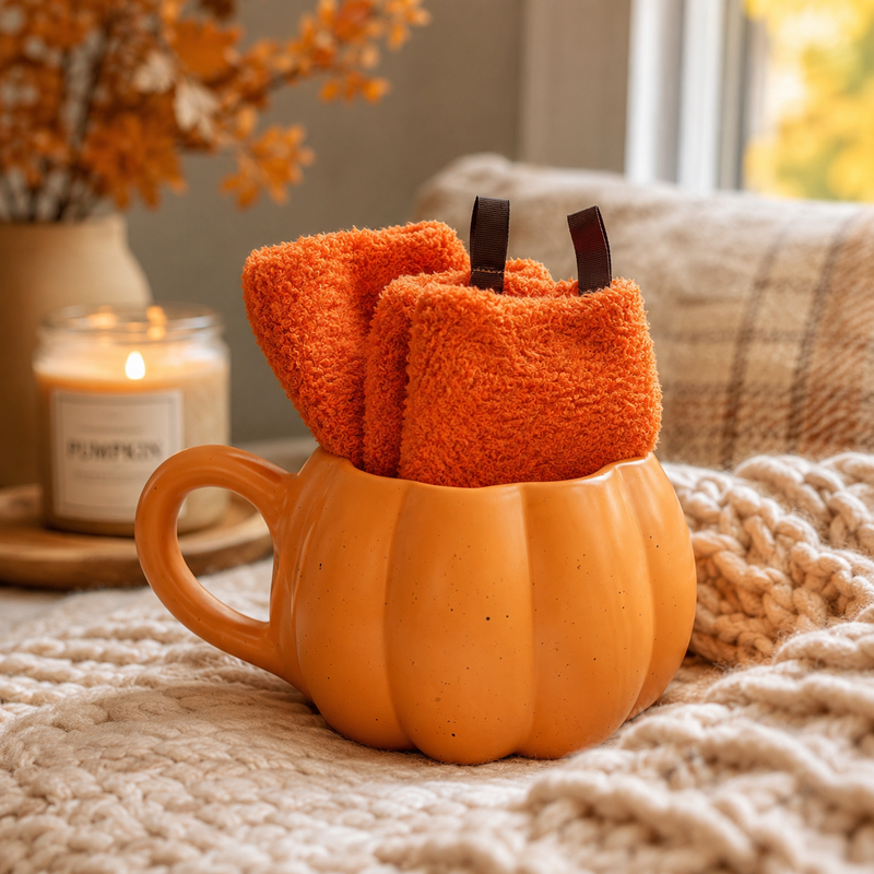 Pumpkin Shaped Mug and Socks Set