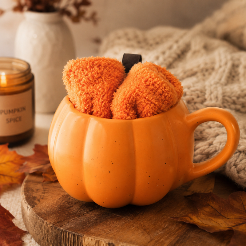 Pumpkin Shaped Mug and Socks Set