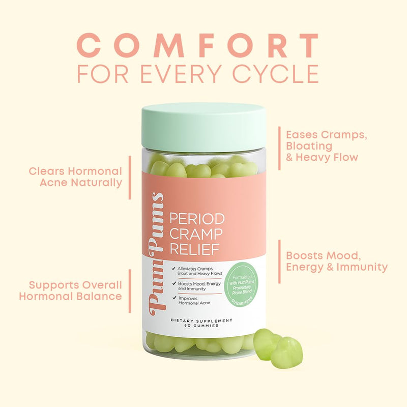 PumPums Period Cramp Relief Gummies | Vegan, Sugar-Free, 60 Gummies