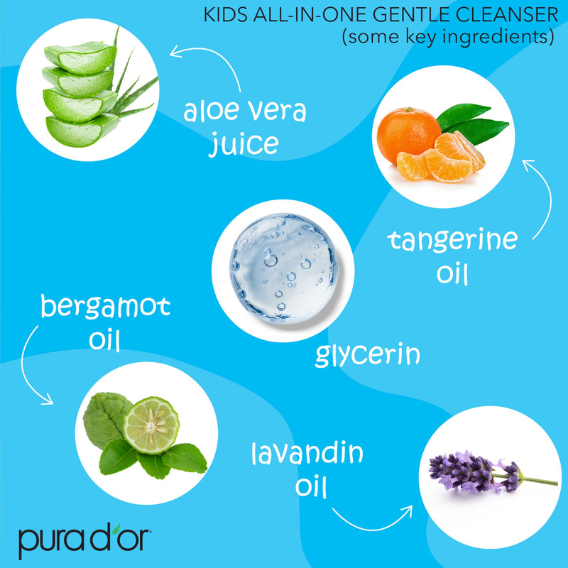 PURA D'OR Kids Wash All-in-One Gentle Cleanser - Tear-Free, Sulfate-Free, Hypoallergenic, 48oz