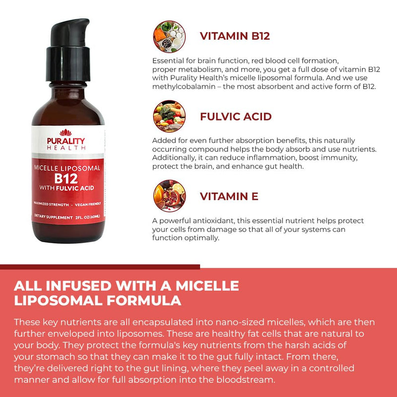Purality Health Micelle Liposomal Vitamin B12 2500 mcg | Vegan, Methylcobalamin