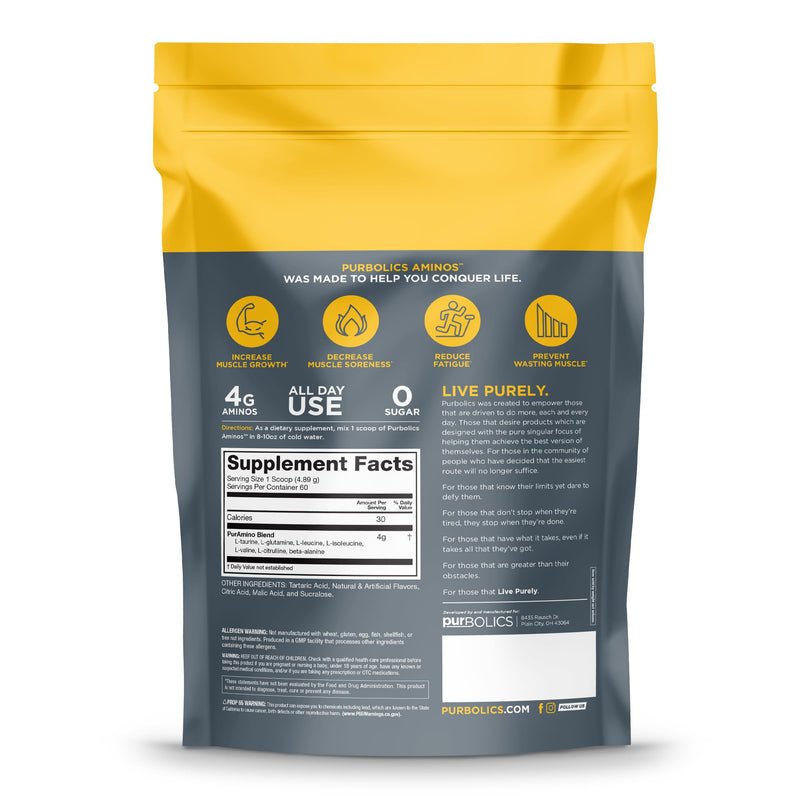 Purbolics Aminos Sour Rainbow Candy – 4g Free-Form Aminos, 0 Sugar, 60 Servings