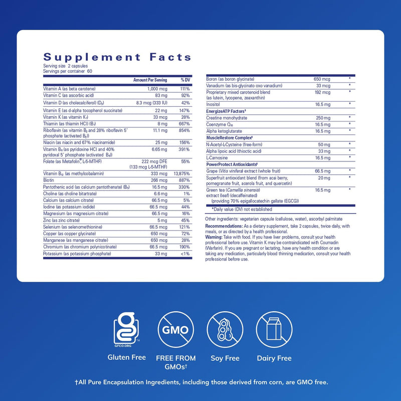 Pure Encapsulations Athletic Nutrients | Multivitamin & Mineral Complex for Exercise Performance | 120 Capsules