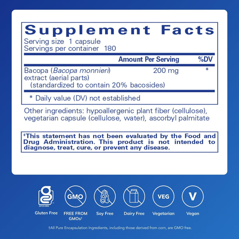 Pure Encapsulations Bacopa Monnieri | Brain Support, Memory & Focus | 180 Capsules