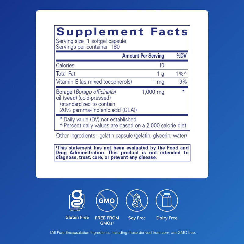 Pure Encapsulations Borage Oil | Hypoallergenic Dietary Supplement | 180 Softgel Capsules