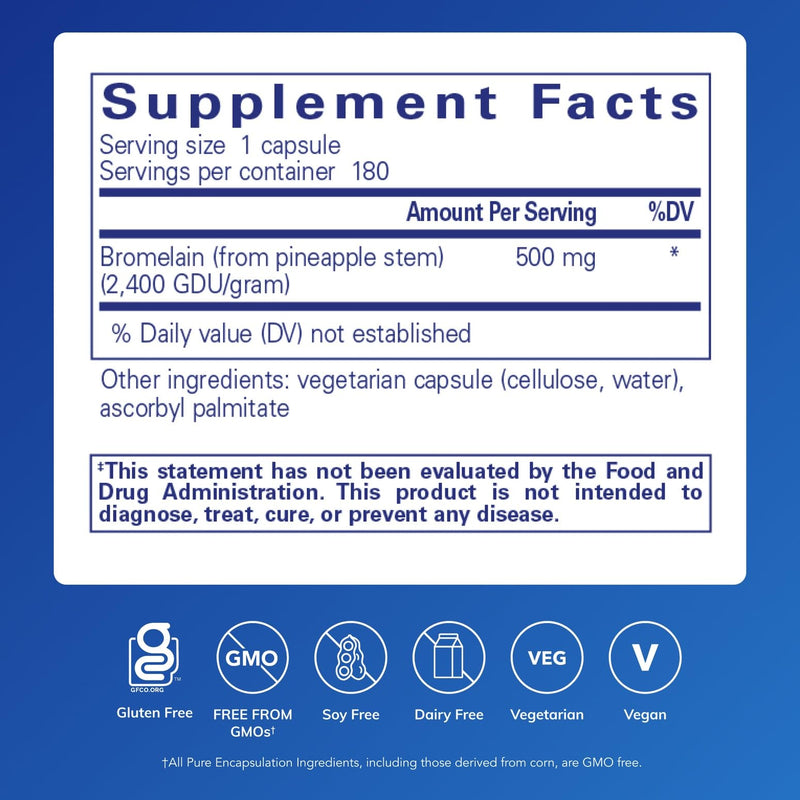 Pure Encapsulations Bromelain 2400 500 mg – Digestive & Joint Support, Vegan, 180 Capsules