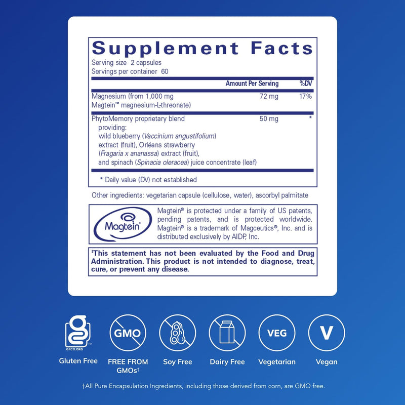 Pure Encapsulations CogniMag 120's – Magnesium-L-Threonate with Magtein & Polyphenol Blend