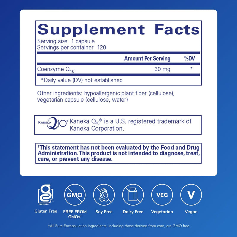 Pure Encapsulations CoQ10 30 mg | Coenzyme Q10 Supplement for Energy, Antioxidant & Cardiovascular Support | 120 Capsules