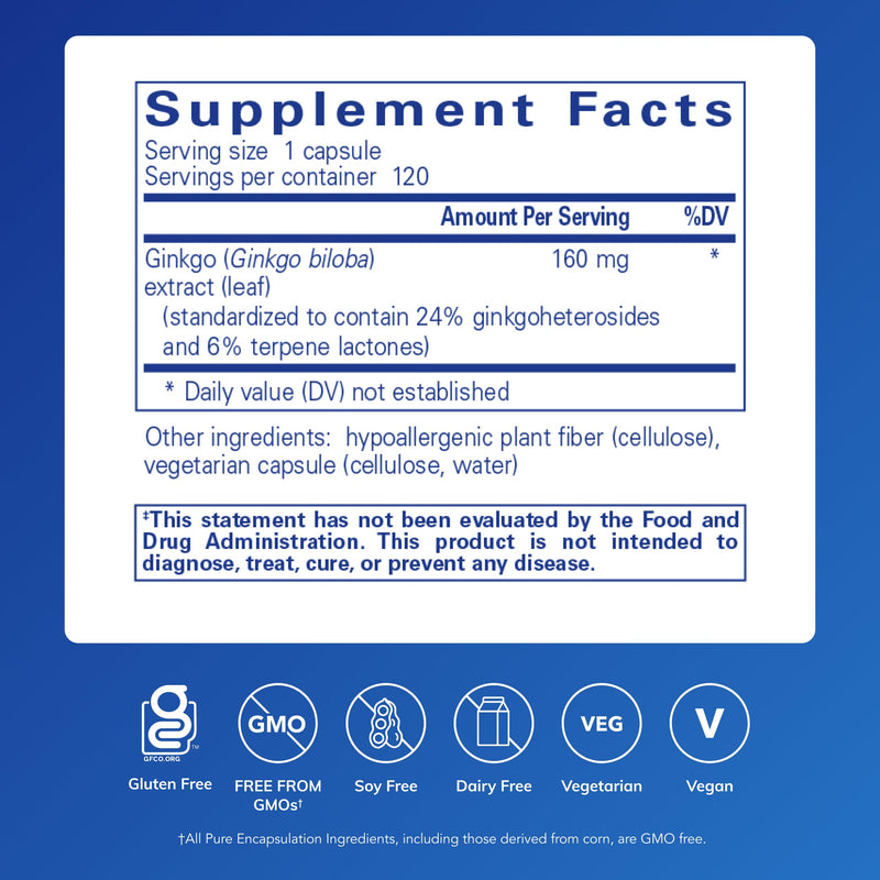 Pure Encapsulations Ginkgo 50 160 mg | Ginkgo Biloba for Brain & Circulation | 120 Capsules
