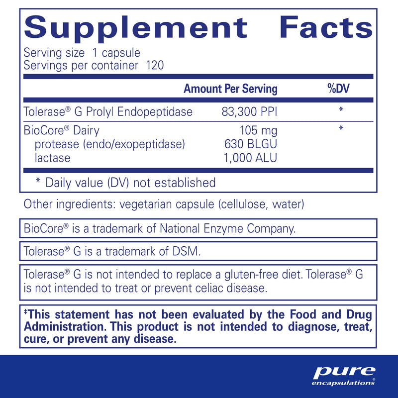 Pure Encapsulations Gluten/Dairy Digest | Enzyme Blend for Gluten & Dairy Digestion | 120 Capsules